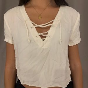 Bravely Melville white lace up shirt